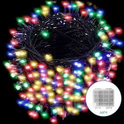 Lampki choinkowe 300 led na 3 baterie AA, RGBY 15m multikolor